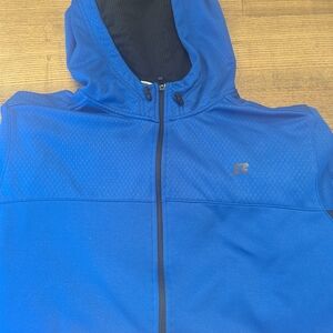 EUC Russell Athletic mens XXL Hooded Jacket Zip Blue Black Activewear Pockets